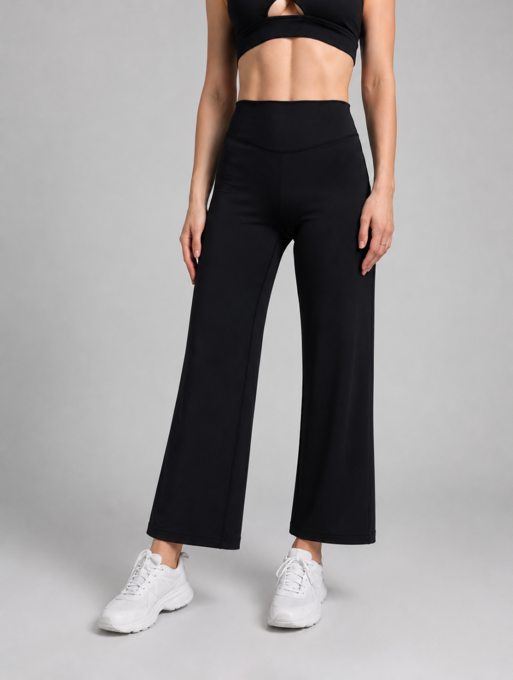 Black wide leg leggings for women